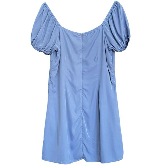 LULUS Postcard from Paris DustyBlue‎ Puff Sleeve Flare Short Mini Dress-Size L - Picture 4 of 6